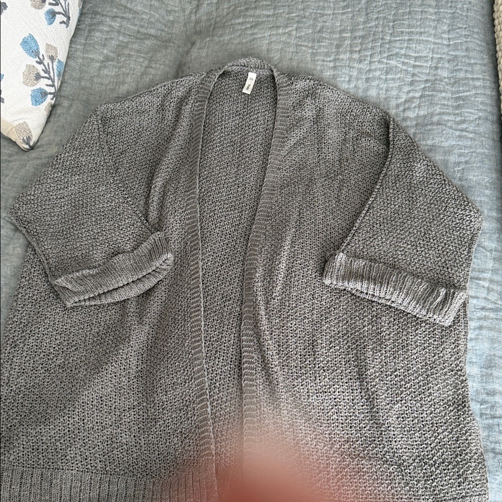 Gray Open-Front Women’s Knit Cardigan Sweater